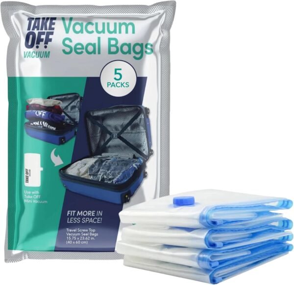 TAKE OFF Luggage Travel Vacuum Bags For Luggage - Organizer Pouches Clothes Compression Bag, Suitcase Packing Bags With Zipper, Perfect For Carry-on, Portable Small Vacuum Bags for Travel - (Set Of 5)