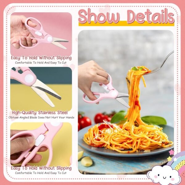 3 Pieces Toddler Utensils with Case 1 Pcs Toddler Fork and Spoon 1 Pcs Baby Food Scissor with Safety Lock Stainless Steel Baby Silverware Set Toddler Travel Essential for Safe Dining (Pink) - Image 3