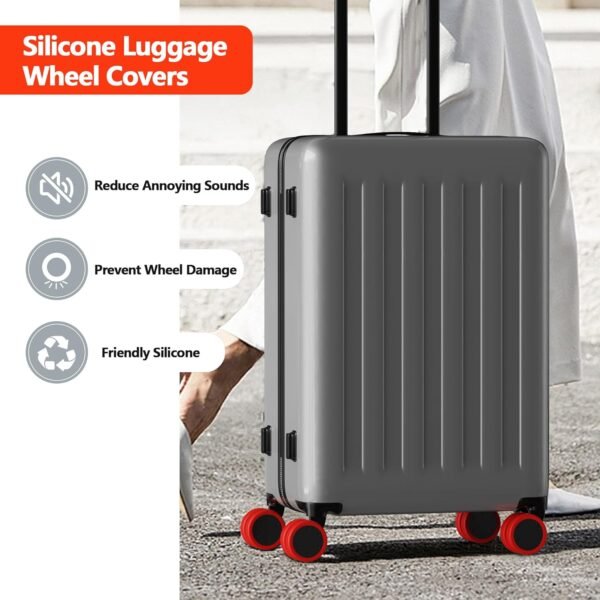 AWINNER 8 Pack Luggage Wheels Covers - Silicone Luggage Wheel Protector Covers for most 8 Spinner Wheel Suitcases or Office Chair Caster,Durable,Mute and Shock Absorption (Red) - Image 2