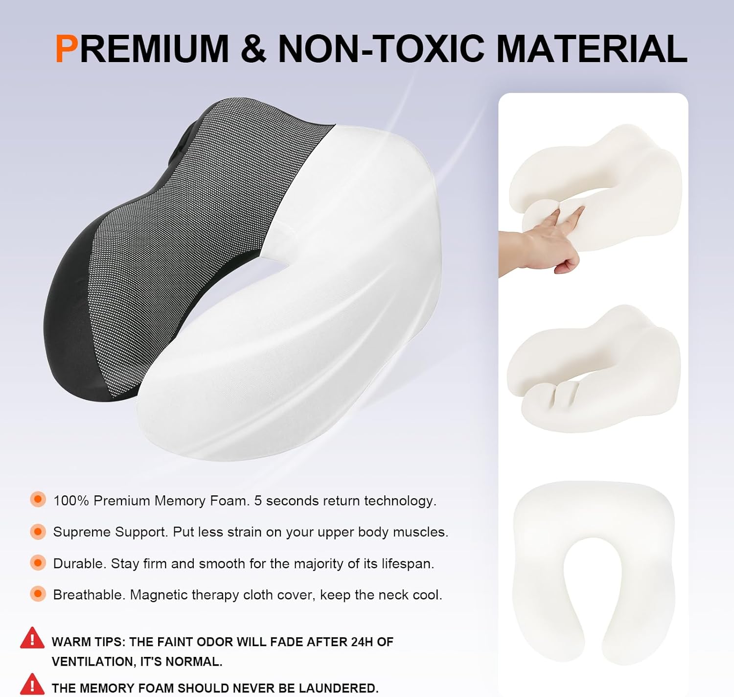 Neck Pillow for Travel, Memory Foam Travel Pillow with Hood, Adult Airplane Pillow for Head Rest Neck Support, Portable Pillow for Office Cars Trains Long Flights Sleeping (Black) - Image 3