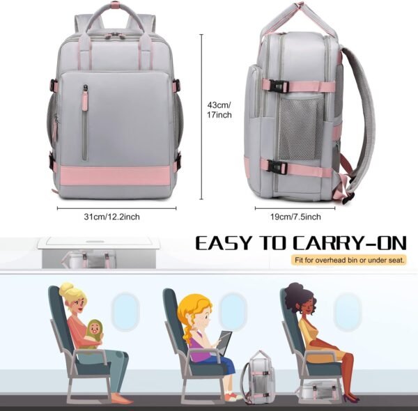 Large Travel Backpack for Women, 40L Carry On Backpack Airline Flight Approved with USB Charging Port Shoes Compartment, Personal Luggage Backpack Casual Daypack 15.6 Inch Laptop Backpack - Image 2