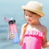 GOPPUS Kids Water Bottle with Straw Lid 17 oz Leak-proof BPA Free Motivational Time Marker Tritan Plastic Water Bottles for Girls Boys School Sports 2 Lids Pink Blue - Image 7