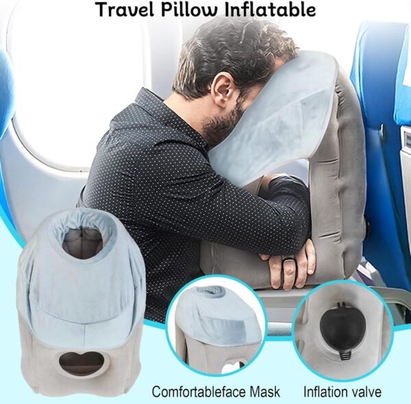 Inflatable Travel Pillow, Multifunction Travel Neck Pillow with Super Soft Slipcover, Comfortably Supports Head and Chin for Airplane, Car, Trains, Bus and Office(Grey) - Image 3