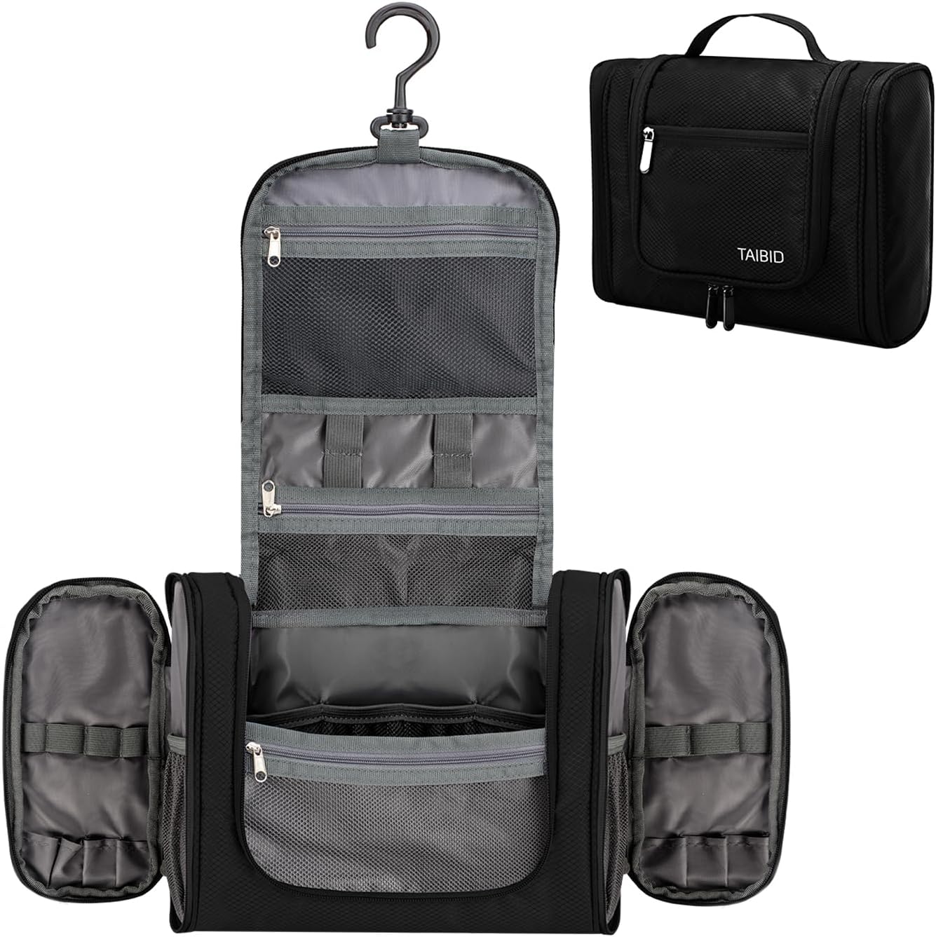 TAIBID Travel Hanging Toiletry Bag for Women and Men,Makeup Organizer Bag for Essentials Accessories Cosmetics (BLACK)