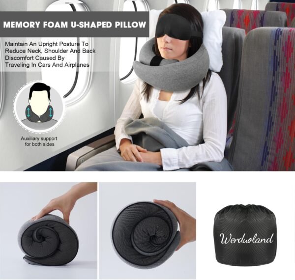 Travel Pillow, Neck Pillow Travel, Memory Foam Neck Pillow Travel Neck Pillow for Traveling, Neck Support Travel Pillows for Long Flights, Neck Travel Pillows for Airplanes, Pink - Image 2