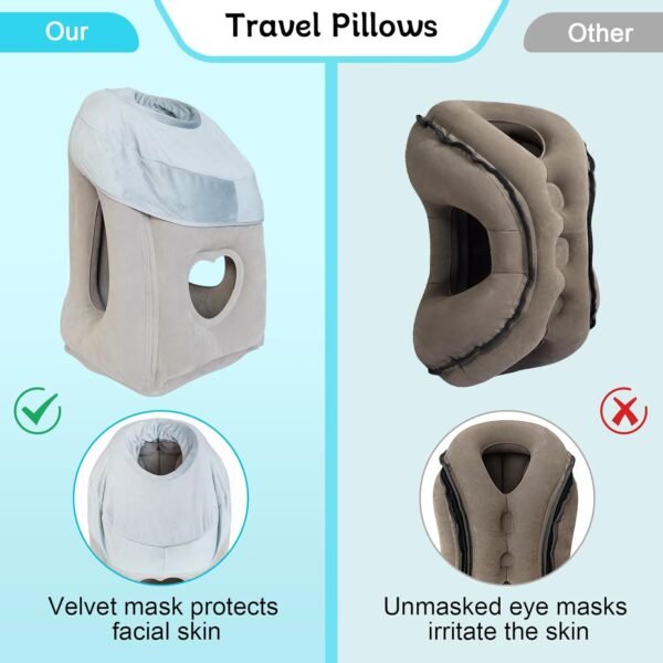 Inflatable Travel Pillow, Multifunction Travel Neck Pillow with Super Soft Slipcover, Comfortably Supports Head and Chin for Airplane, Car, Trains, Bus and Office(Grey) - Image 5