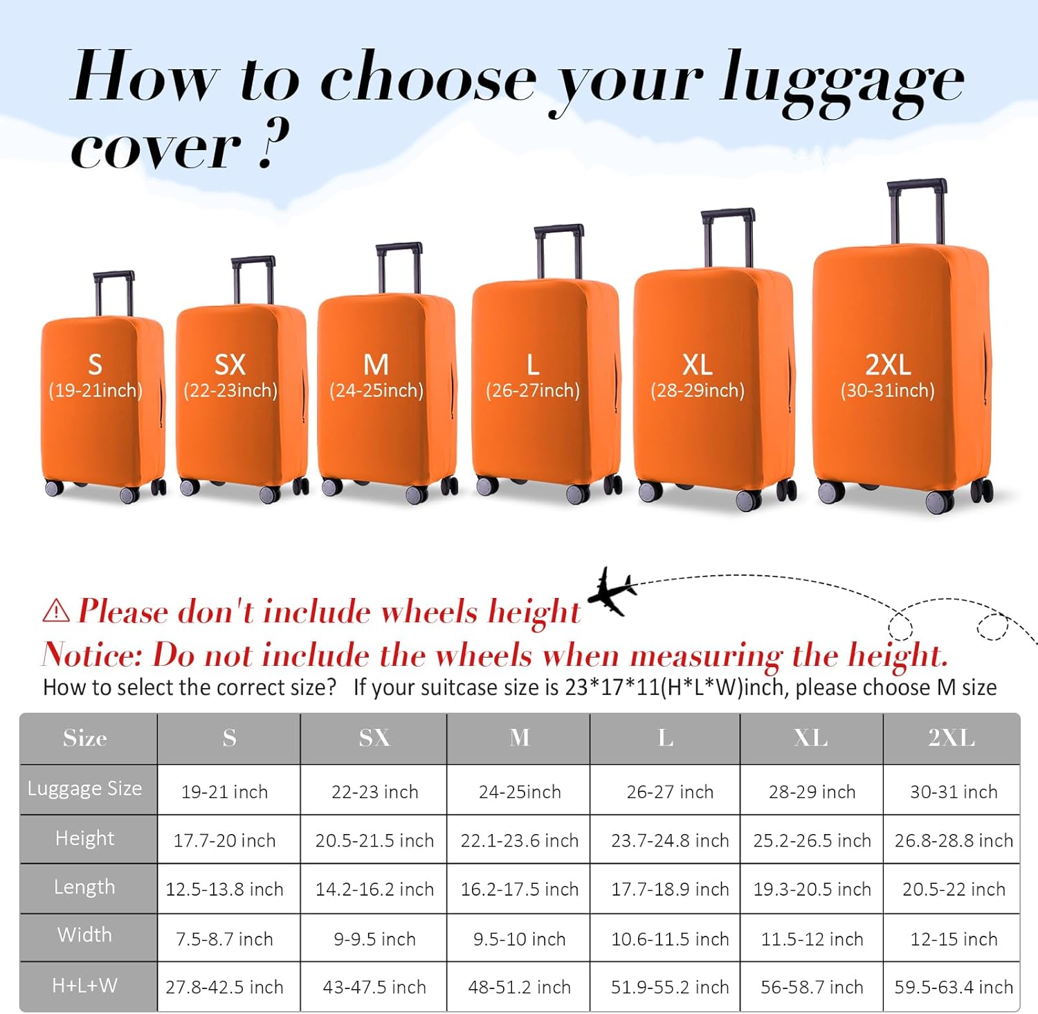 Travel Luggage Cover Suitcase Protector Scratch-Resistant Fit 19-31 Inch Suitcase, Not Included Suitcase (Orange, S(19-21 inch)) - Image 5