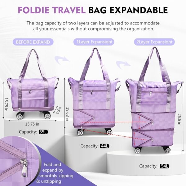 Suitcases With Wheels Expandable Foldable Luggage Bag, Detachable Rolling Duffle Bag With Wheels Carry-On Large Duffel Bag, Collapsible Rolling Travel Bag For Men Women Travel Or Business - Image 2