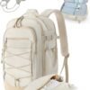 BAGSMART Carry On Travel Backpack, 17 Inch Large Travel backpack Carry On Flight Approved, Anti-theft Personal Item Backpack Travel Bag With Shoe Bag, 30L Water Resistant Casual Daypack, Beige