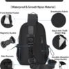 Black Sling Crossbody Bag for Men Women, Tactical Backpack Shoulder Daypack Mini Anti-Theft Motorcycle Chest Bags, Small One Strap Backpack for Casual Travel Hiking Outdoor Sports - Image 3