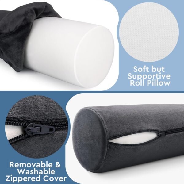 Neck Pillow for Sleeping, Cervical Pillow with Washable Zippered Cover, Cylinder Pillow, Neck Pillows for Travel, Home, Office, (17.4 x 4inch) - Image 3
