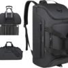 Travel Duffle Bag, 43L Gym Bags for Men, 4 in 1 Sports Gym Duffel Bag, Gym Backpack with Shoe Compartment, Waterproof Travel Weekender Overnight Bag For Football Backpack Carry on Luggage-Black
