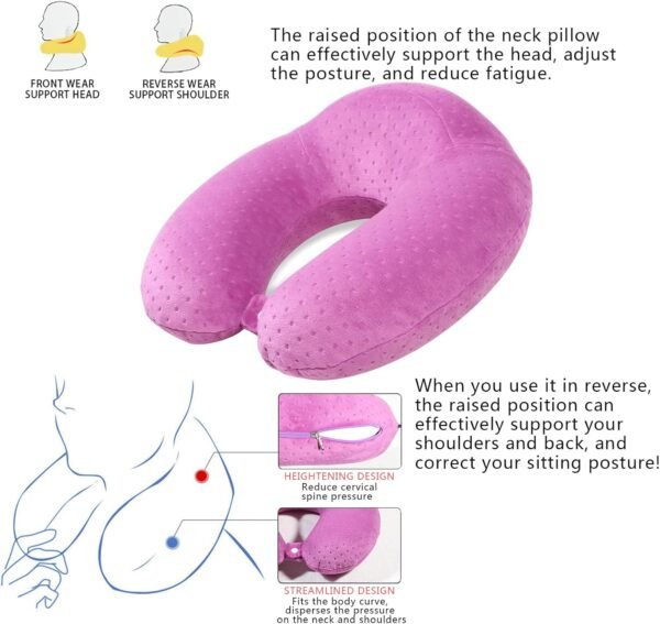 Airplane Pillow Comfortable Neck Pillow for Travel Purple Travel Neck Pillow U Shape Memory Foam Breathable Pillow for Head and Neck Support, Portable Travel Pillow - Image 5