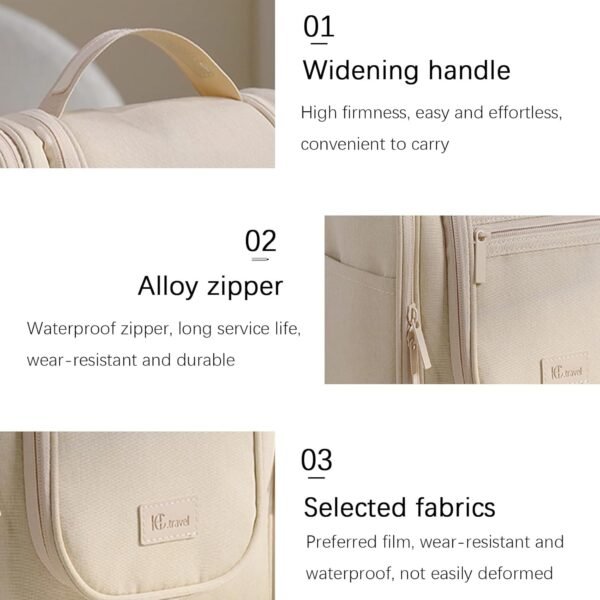 Hanging Travel Toiletry Bag for Women and Men Travel Makeup Bag Cosmetic Organizer Bathroom & Shower Organizer Kit for Accessories, Cosmetics, Travel Essentials (Beige) - Image 5