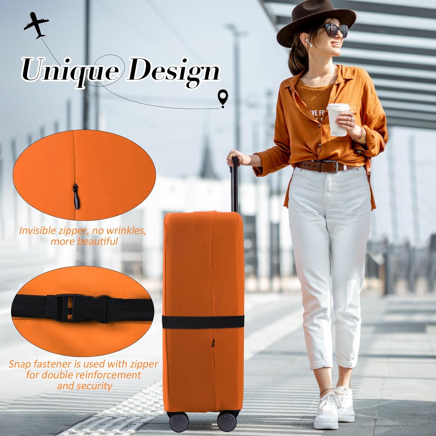 Travel Luggage Cover Suitcase Protector Scratch-Resistant Fit 19-31 Inch Suitcase, Not Included Suitcase (Orange, S(19-21 inch)) - Image 6