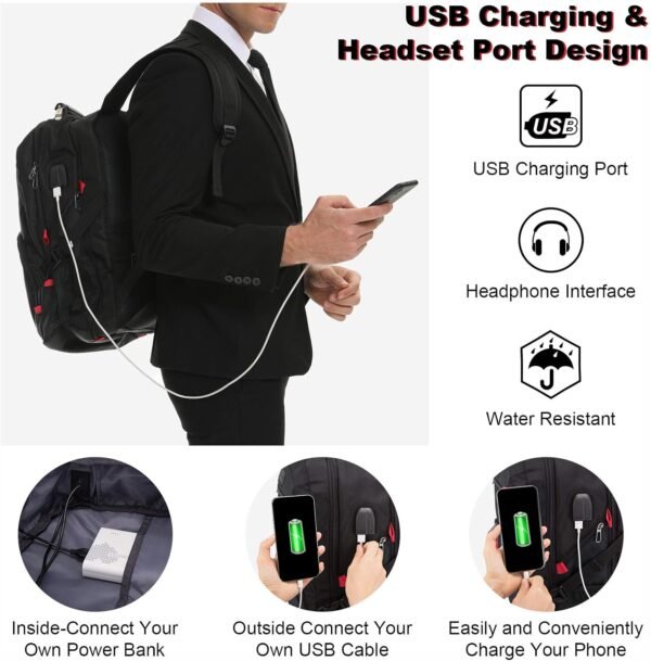 LOVEVOOK Travel Laptop Backpack Waterproof Anti Theft Backpack with Lock and USB Charging Port Large Computer Business Backpack for Men Women College Backpack (17 inch,Black) - Image 4