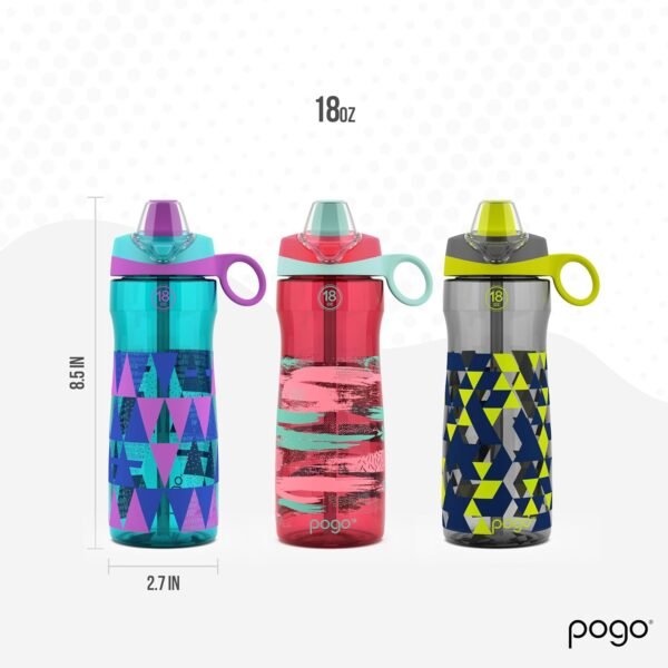 Pogo 18oz Kids Plastic Water Bottle with Straw Lid and Carry Handle, Reusable, BPA Free, Dishwasher Safe, Perfect for Travel, School, Outdoors, and Gym - Image 4