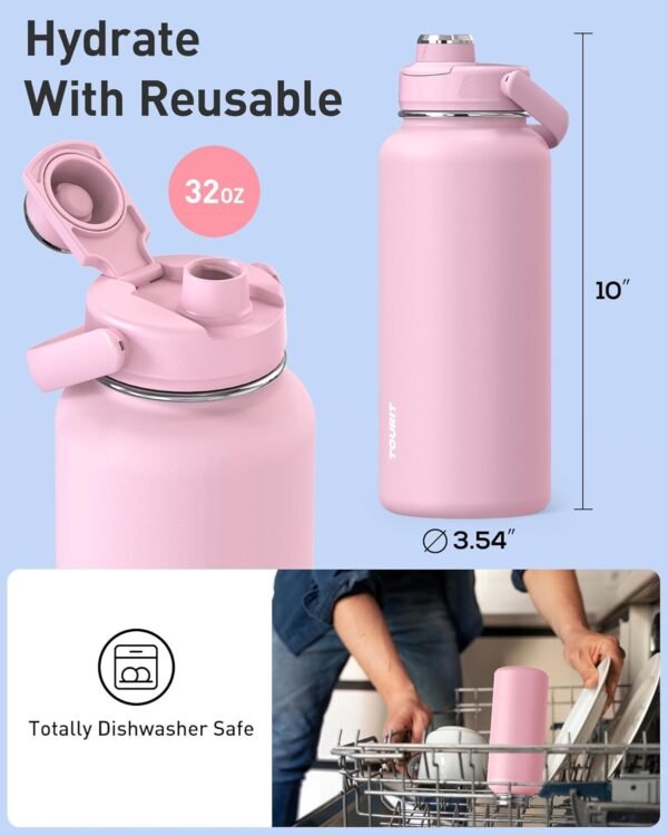 TOURIT 32 oz Insulated Water Bottle, Stainless Steel Sports Water Bottles With Top Handle, Double-Wall Travel Thermal Water Flask, BPA Free Leakproof Thermos Bottle for Sports and Travel,Pink - Image 8