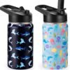 Kids Insulated Water Bottle, 2 Pack 12oz Shark & Under the Sea Water Bottles Bulk with Flip Straw, Gifts for Kids Boys Girls to School Travel Sports, Hands Wash Only, Blue