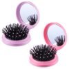 2Pcs Folding Brush with Mirror Travel Size Hair Brush Round Mirror Pocket Hair Brush Portable Pop Hairbrush for Women Travel Purse Small Compact Hair Massage Comb(Pink, Purple)