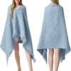 SIORO 2-Pack Waffle Weave Shawl Blanket Wearable Cotton Throw Blanket Waffle Bath Wrap with Tassels and Button