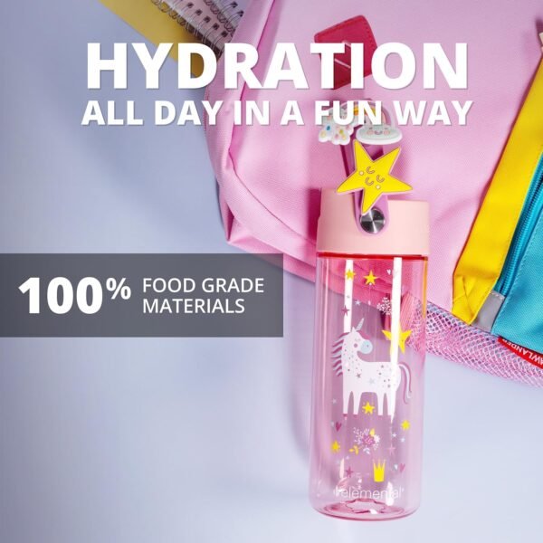 Elemental Leak Proof Water Bottles for Kids - Splash Kids Water Bottle for School with Fun Charm Handle - BPA Free Tritan Plastic Reusable Water Bottle with Straw - Unicorn Dream - 18oz - Image 3