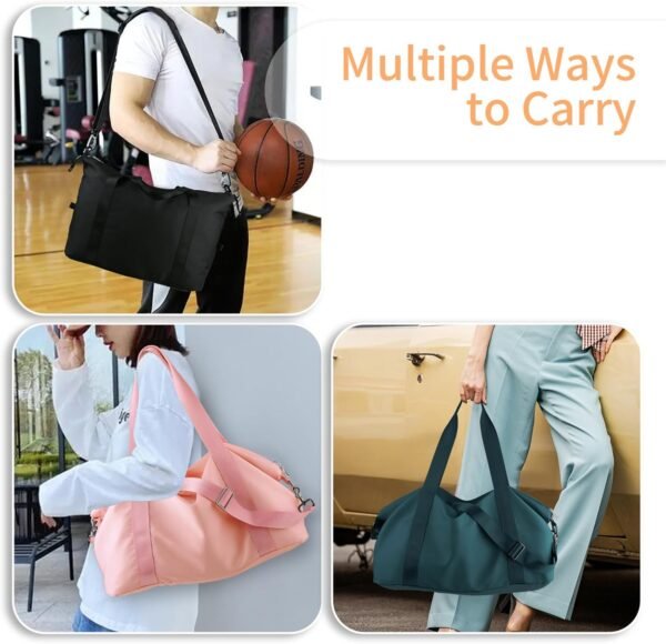 WALNEW Gym Duffel Bag for Women Men, Travel Carry on Weekender Overnight Tote Bags, Lightweight Waterproof Personal Item Bag for Sports, Dance, Workout with Wet Pocket, Black - Image 4
