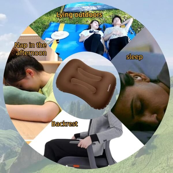 CONDIBRO outdoor inflatable pillow, portable sleeping tool for travel, office nap, lunch break, airplane pillow, chair backrest, waist cushion (Brown) - Image 2