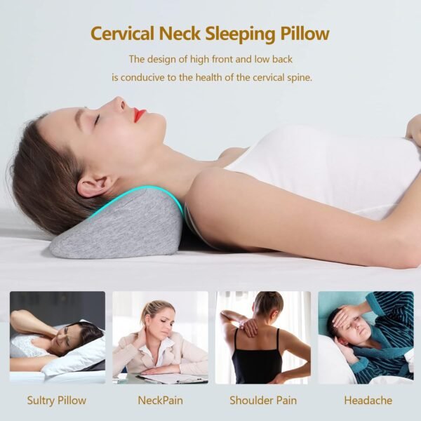 Cervical Neck Pillows for Pain Relief Sleeping, Memory Foam Neck Bolster Pillow for Stiff Pain Relief, Neck Support Pillow Neck Roll Pillow for Bed Pillow (Light Grey) - Image 2