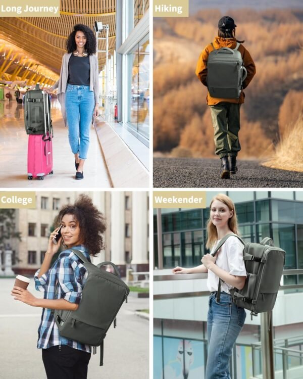 INC Travel Backpack For Women Men, 35L Carry On Backpack Flight Approved, Waterproof Anti-theft Personal Item Suitcase Backpack For Weekender, Traveling, Green - Image 9