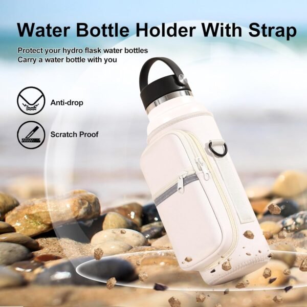 Water Bottle Holder with Strap for Hydro Flask Wide Mouth 32oz & 40oz, Water Bottle Carrier Sling Bag with Phone Pocket, Gym Bottle Accessories, Water Bottle Bag for Walking Hiking Travel-Gray Green - Image 4