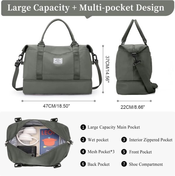 Weekender Bags for Women,Personal Item Travel Bag with Shoes Compartment,Overnight Travel Duffel Bag with Toiletry Bag - Image 4