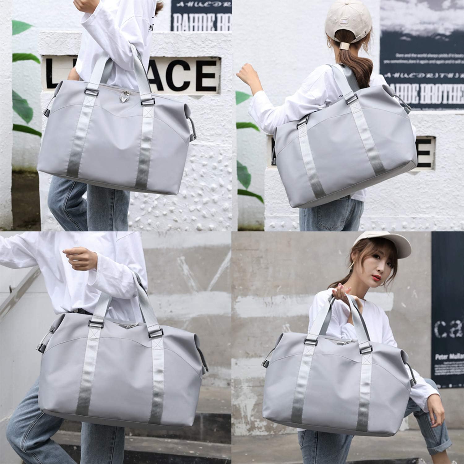 Forestfish Duffel Bags Traveling With Trolley Sleeve, Gym Bag Weekender Bags For Women, Grey - Image 4
