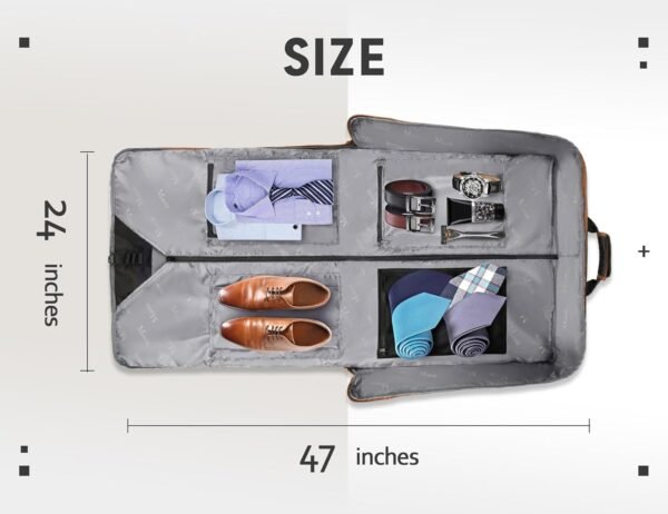 MATEIN Suit Carry On Garment Bags for Travel, Suit Bag with Detachable Adjustable Shoulder Strap, Waterproof Foldable Luggage Bag for Men Women, Large Compartment for Carrying Clothes, Black Stripe - Image 5
