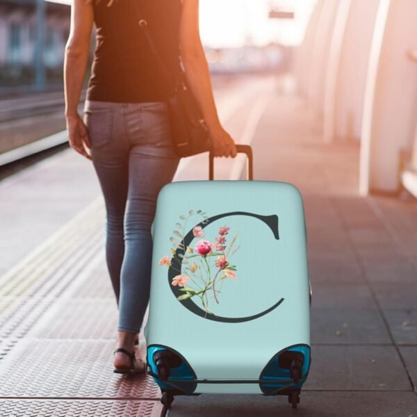 Travel Luggage Cover Spandex Blue Suitcase Protector Bag,Black Letter C Boho Floral Flowers Leaves Dust-Proof Washable Baggage Covers For Wheeled Suitcase Kid Adult,S (For 18-21 Inch Luggage) - Image 8