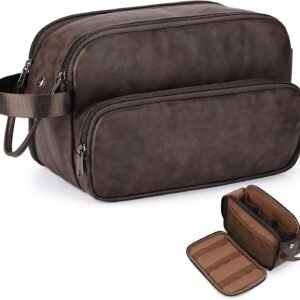 Toiletry Bag for Men, Travel Toiletry Bag Travel Essentials, Dopp Kit Water-resistant Shaving Bag, Bathroom Bag Toiletries Organizer, Dark Brown(PU Leather)