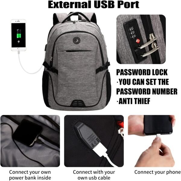 SHRRADOO Travel Laptop Backpack, Business Anti Theft Slim Durable Laptops Backpack with USB Charging Port, College High School Computer Bag for Men Women Fits 17 Inch Notebook - Image 2