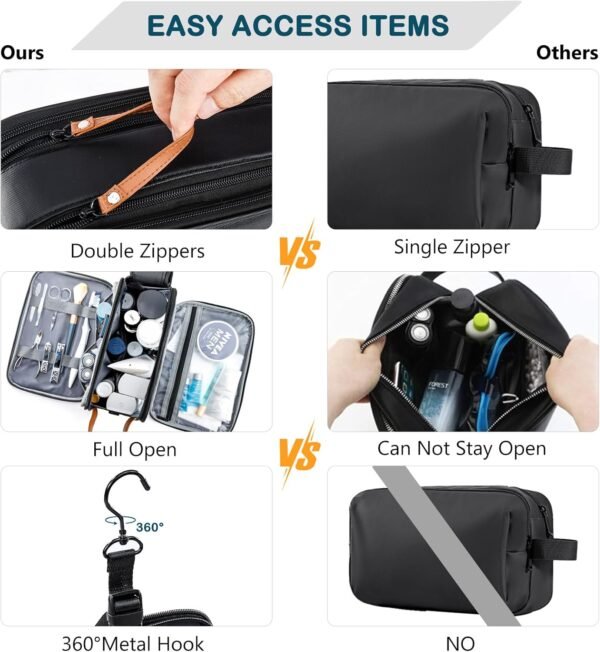 BAGSPRITE Toiletry Bag for Men, Women Travel Bag for Toiletries, Toiletry Bag Shaving Dopp Kit Organizer, Large Water-resistant Travel Bathroom Bag for Traveling, Black/Brown - Image 5