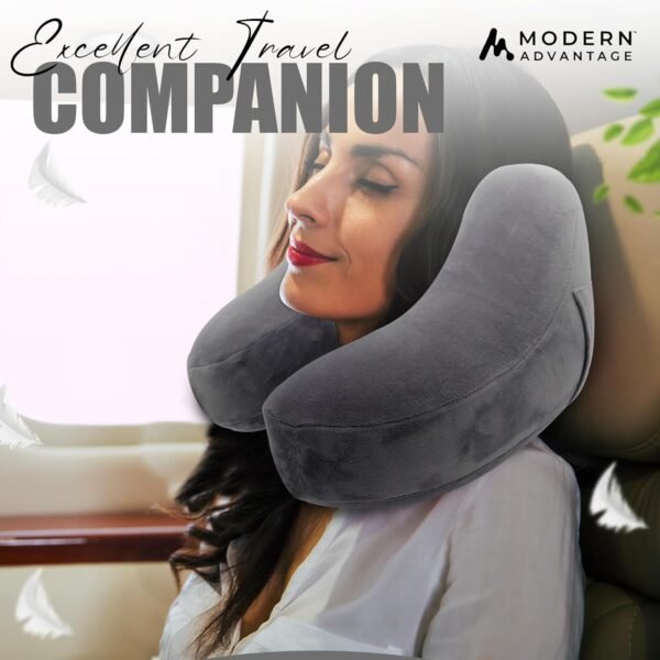 Modern Advantage Inflatable Travel Neck Pillow - Traveling Support for Head, Neck, Chin, and Shoulder When Sleeping on Airplane, Train, Car, Bus - Compact, Easy to Inflate and Deflate (Gray) - Image 6