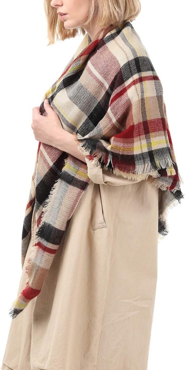 Zando Plaid Blanket Thick Winter Scarf Tartan Chunky Wrap Oversized Shawl Cape Scarves - Image 5