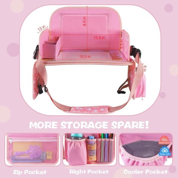 Kids Travel Tray for Toddler Car Seat, Lap Tray for Girl Activities with Dry Erase Board & Cooler Cup Holder, Road Trip Essentials Accessories with No-Drop Large Tablet iPad Holder Stand,Pink - Image 5