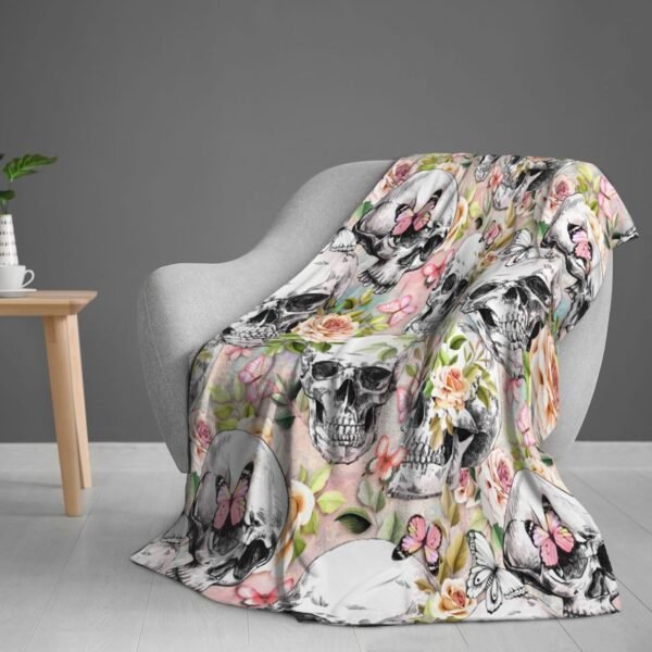 Flower Butterfly Sugar Skull Blanket Throw Blankets Soft Warm Fleece Blanket for Women Men for Gifts Travel Airplane Bed Couch Car 50"x40" - Image 9