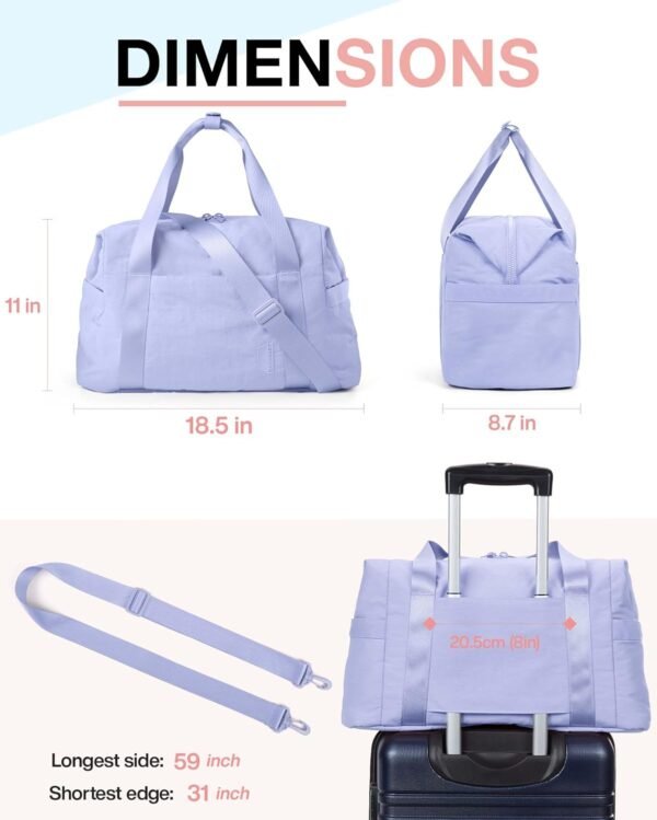 BAGSMART BAGSMART Gym Bag for Women, Carry on Weekender Overnight Bag, Travel Duffel Bags with Trolley Sleeve, Personal Item Travel Bag Tote Bag Workout Dance Bag, Purple-30L - Image 6