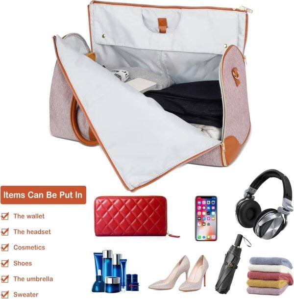 Garment Bag for Travel, Carry On Garment bag, Convertible Duffel Bag with Shoe Compartment, Perfect for Business Trips and Weekend Getaways, Black (Pink) - Image 4
