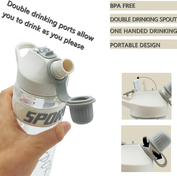 Sports Water Bottle, BPA-Free Plastic Drinking Cup with Straw & Chug Lid, Durable Travel Cup, Portable Gym Water Bottle with Handle, Leakproof Water Bottle for Outdoor, Home and Car (White) - Image 2