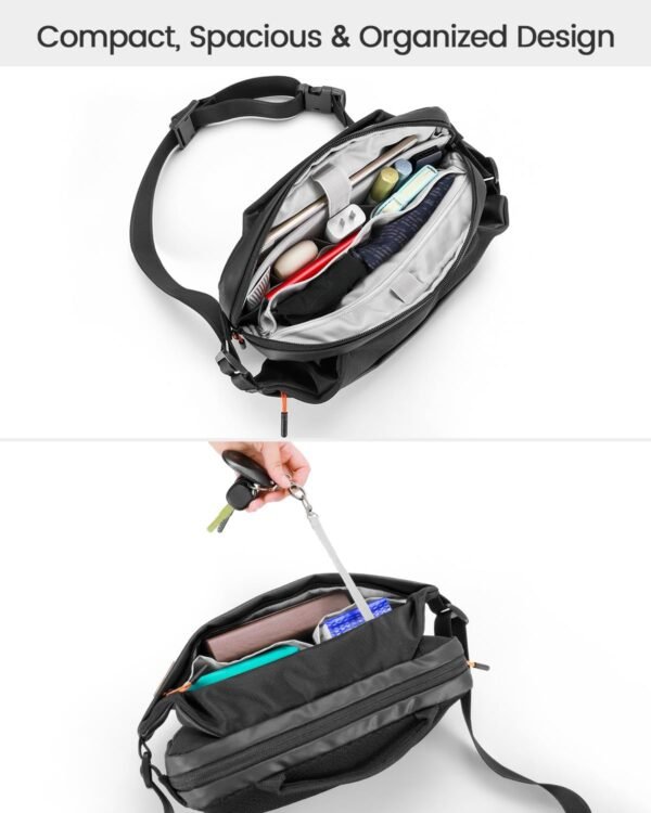Sling Bag with RFID Blocking for Men & Women, Crossbody Chest Shoulder Bag with Water Bottle Holder for Travel, Cycling, Work, Sport, Hiking-Black - Image 4