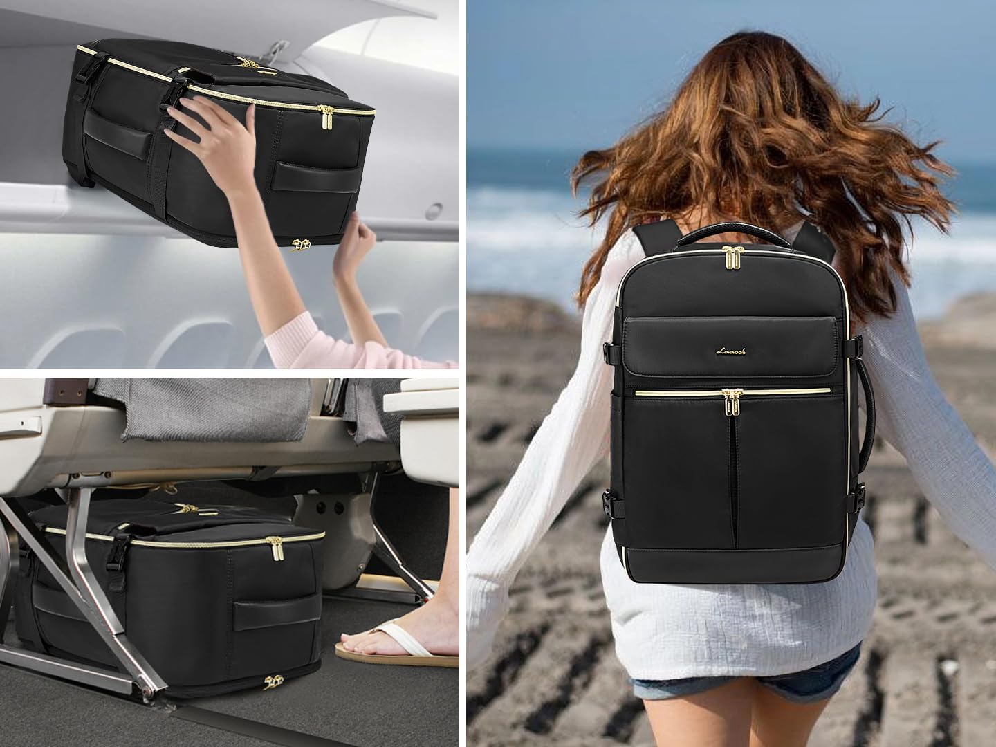 LOVEVOOK Travel Backpack for Women, 40L Large Carry On Backpack Flight Approved, Waterproof Personal Item Travel Bag Fits 17.3'' Laptop,TSA Backpack Suitcase with 3 Packing Cubes - Image 5