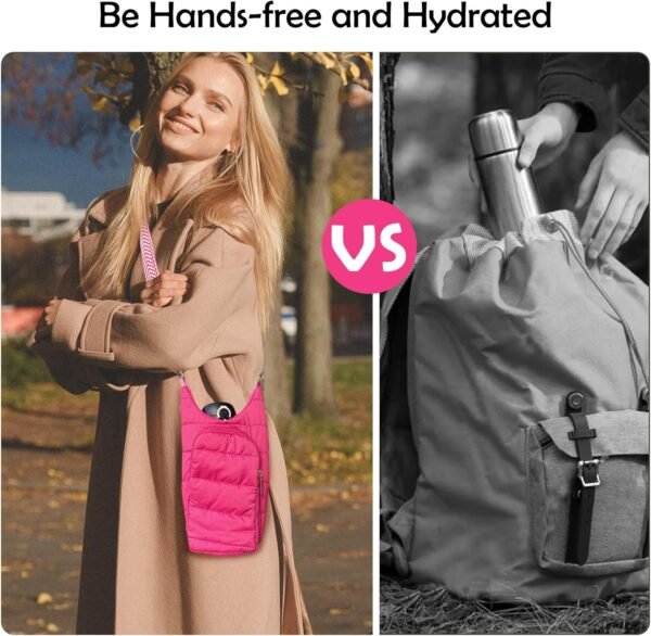 Water Bottle Carrier Bag - Quilted Crossbody Water Bottle Holder with Strap, Stylish Puffer Tote Bag for Water Bottle, Water Bottle Sling Bag for Outdoor Travel - Image 5