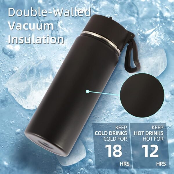 Volhoply 18oz Insulated Water Bottle Bulk 2 Pack,Kids Stainless Steel Water Bottles with Straw,Double Wall Vacuum Metal Thermos Water Bottle,Wide Mouth Reusable Sport Flask For Cold Drink(Mix,2 Set) - Image 2