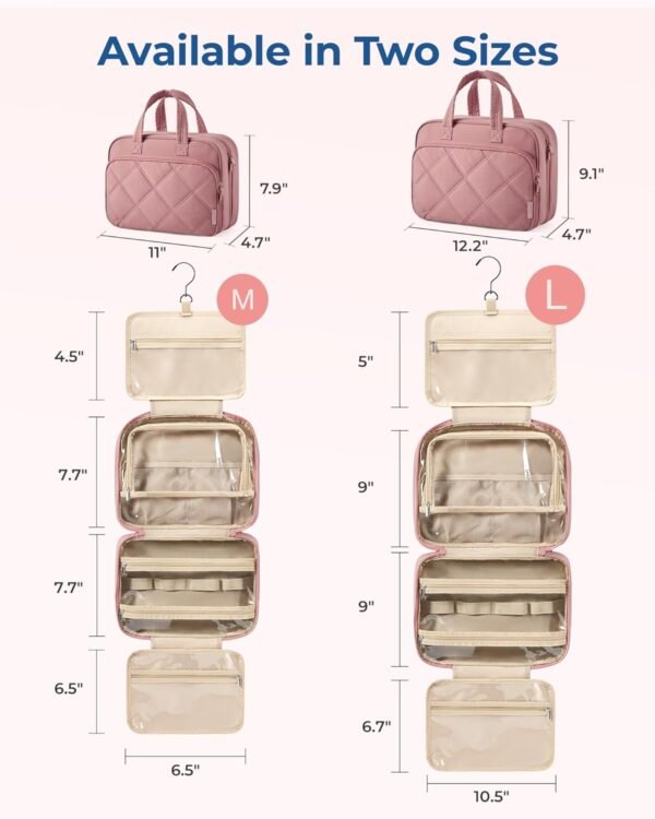 BAGSMART HangingToiletry Bag for Women, Puffy Travel Toiletry Bag with Jewelry Organizer, Waterproof Cosmetic Makeup Bag Compartment, Toiletries Kit Set for Traveling, Accessories, Essentials (M) - Image 3